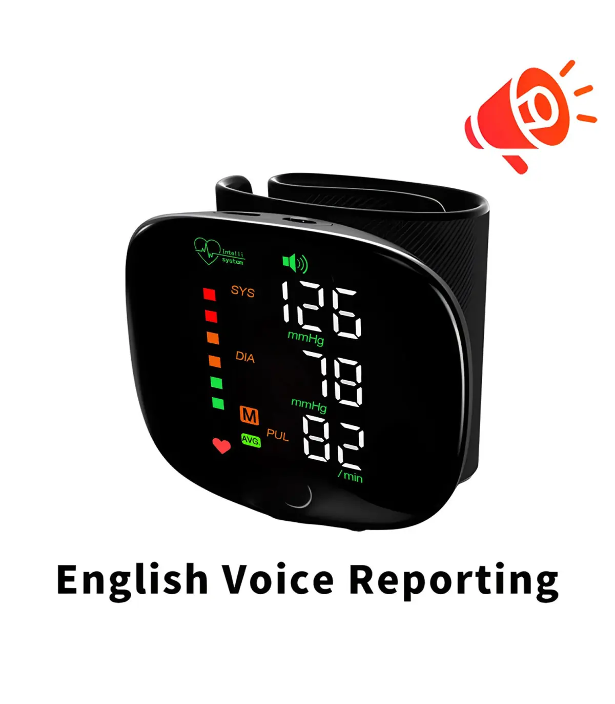 [Black] Nouveau moniteur de pression artérielle au poignet LED Rechargeable sans voix anglaise 