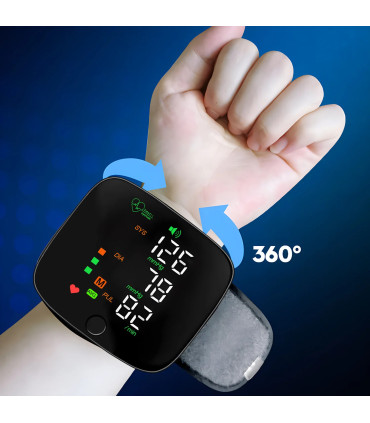 [Black] Nouveau moniteur de pression artérielle au poignet LED Rechargeable sans voix anglaise 