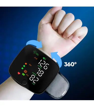 [Black] Nouveau moniteur de pression artérielle au poignet LED Rechargeable sans voix anglaise 