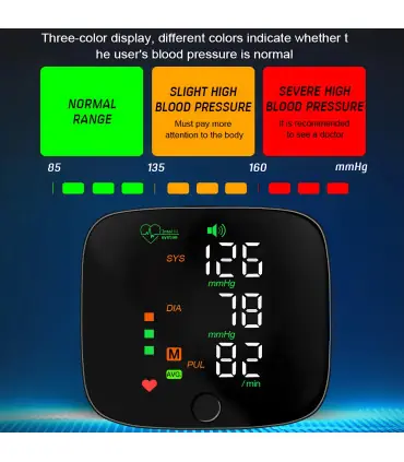 [Black] Nouveau moniteur de pression artérielle au poignet LED Rechargeable sans voix anglaise 