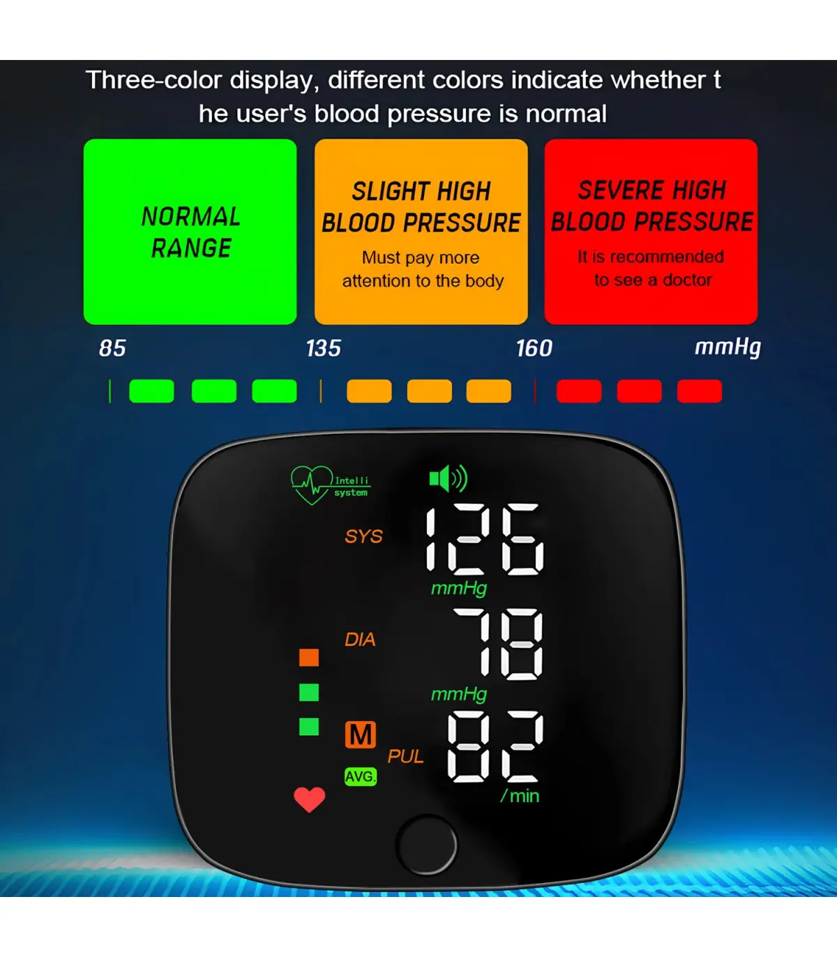 [Black] Nouveau moniteur de pression artérielle au poignet LED Rechargeable sans voix anglaise 