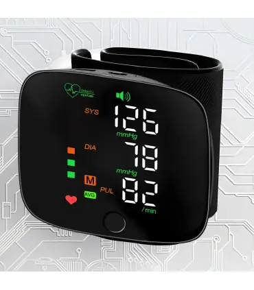 [Black] Nouveau moniteur de pression artérielle au poignet LED Rechargeable sans voix anglaise 