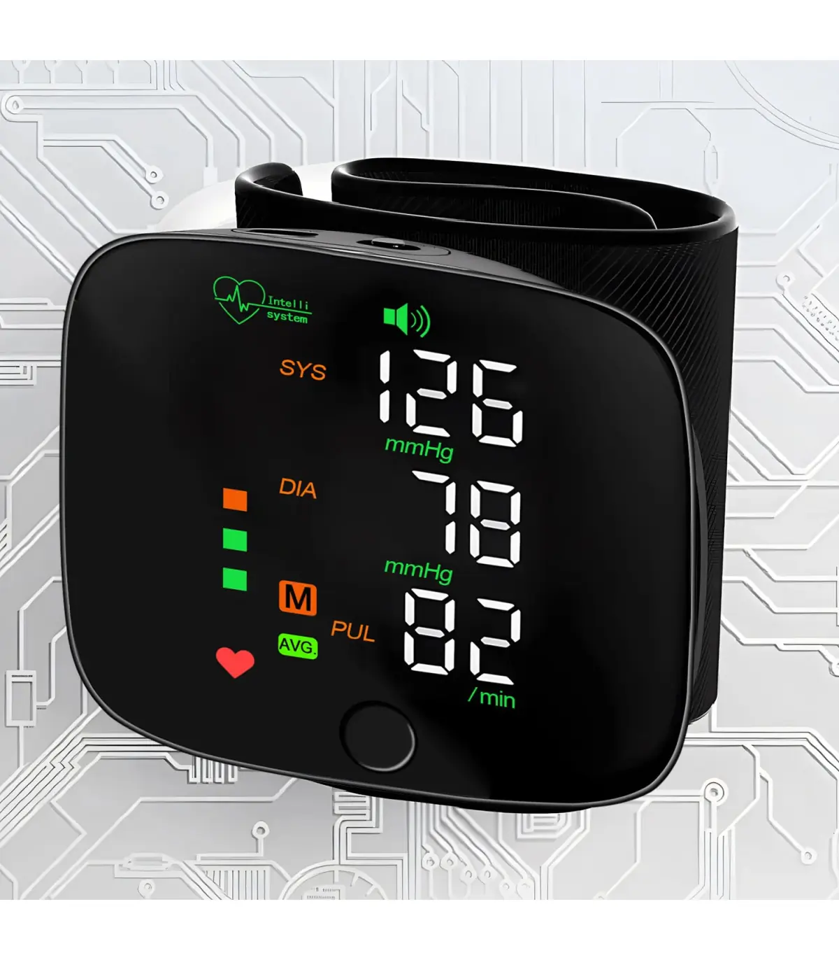 [Black] Nouveau moniteur de pression artérielle au poignet LED Rechargeable sans voix anglaise 