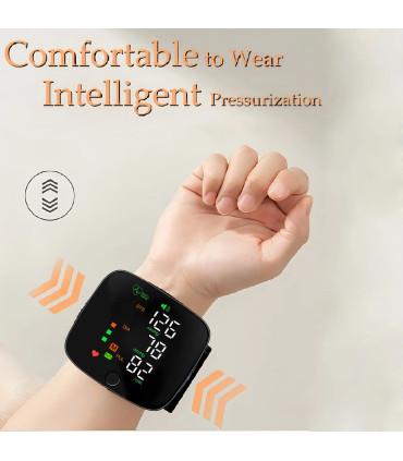 [Black] Nouveau moniteur de pression artérielle au poignet LED Rechargeable sans voix anglaise 