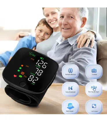 [Black] Nouveau moniteur de pression artérielle au poignet LED Rechargeable sans voix anglaise 