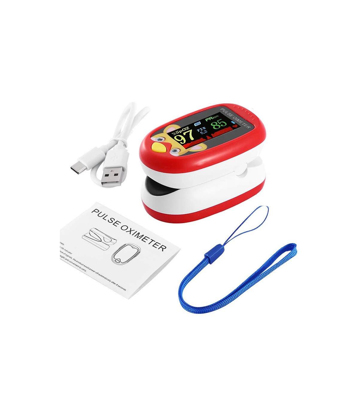 [Red] Oxymètre de pouls au doigt pour enfants, aste, écran TFT, sangle, lanière, compteur de sa