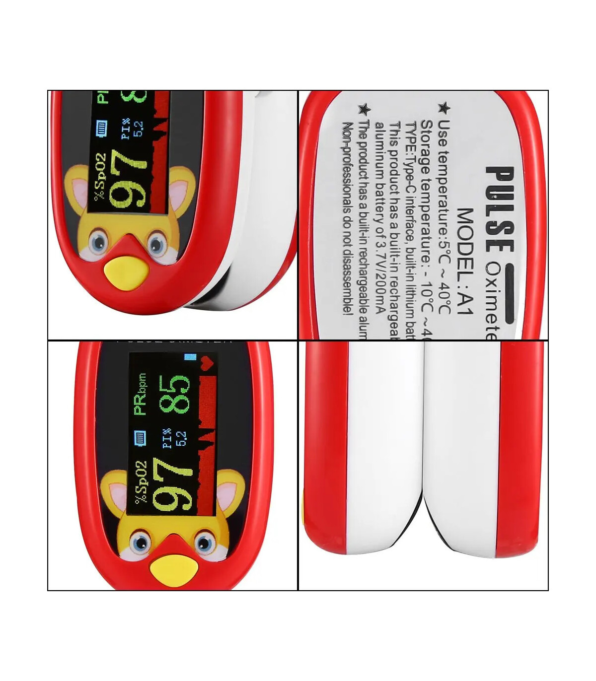 [Red] Oxymètre de pouls au doigt pour enfants, aste, écran TFT, sangle, lanière, compteur de sa