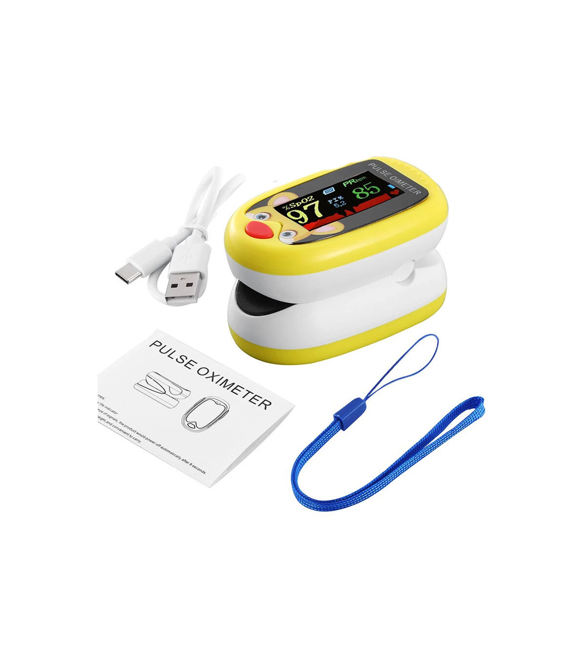 [Yellow] Oxymètre de pouls au doigt pour enfants, aste, écran TFT, sangle, lanière, compteur de