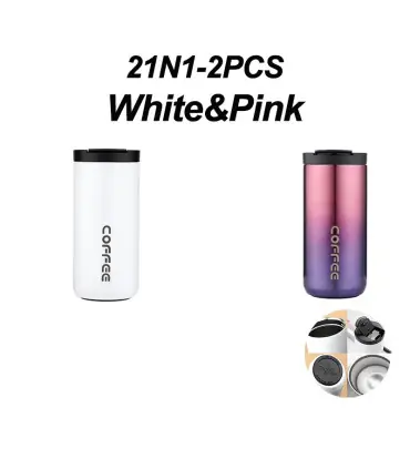 [White-Pink-2PCS 500ML] Bouteille Thermos à café en acier inoxydable de 400ML, tasse thermique,