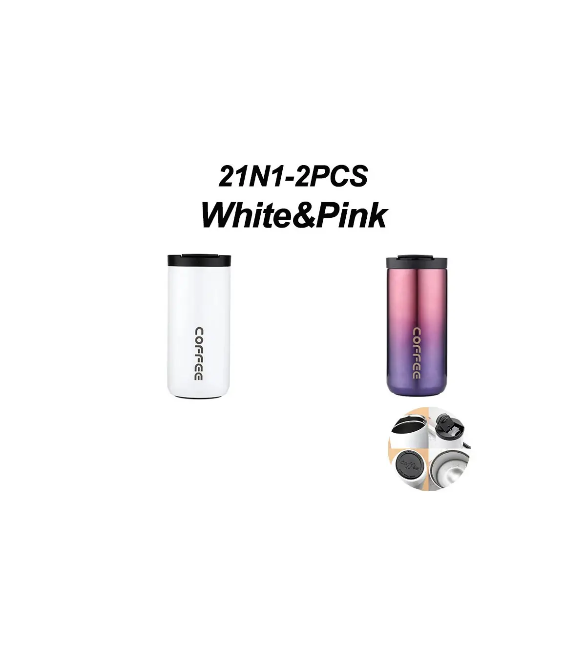 [White-Pink-2PCS 500ML] Bouteille Thermos à café en acier inoxydable de 400ML, tasse thermique,