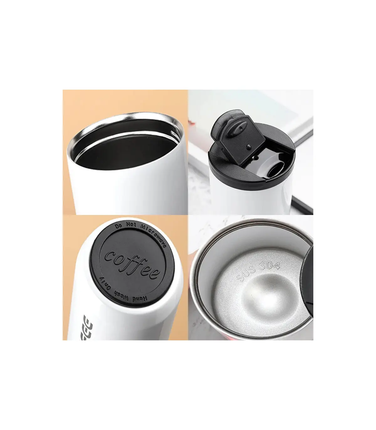 [White-Pink-2PCS 500ML] Bouteille Thermos à café en acier inoxydable de 400ML, tasse thermique,