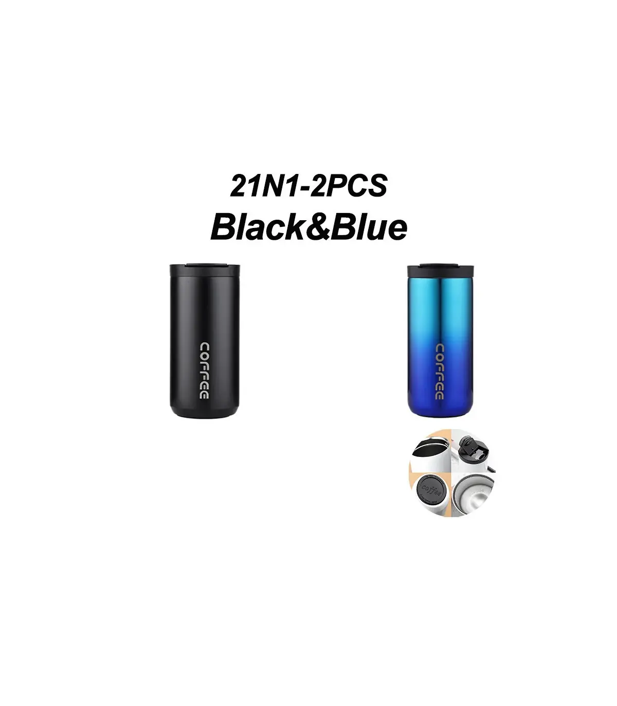 [Black-Blue-2PCS 500ML] Bouteille Thermos à café en acier inoxydable de 400ML, tasse thermique,