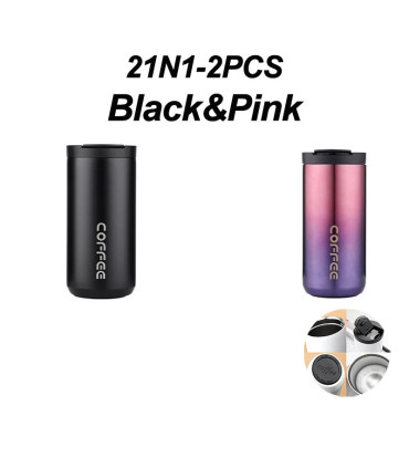 Bouteille thermos acier inoxydable noir et rose