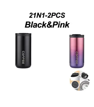 [Black-Pink-2PCS 500ML] Bouteille Thermos à café en acier inoxydable de 400ML, tasse thermique,