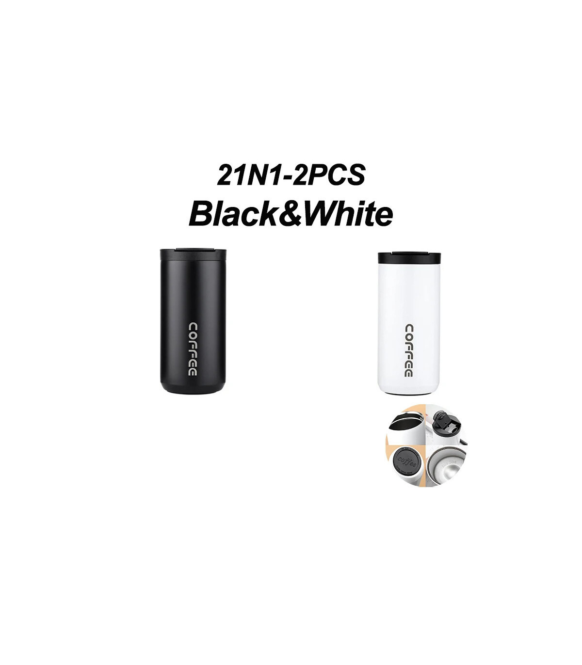 Pack 2 pièces thermos noir et blanc isolé double paroi