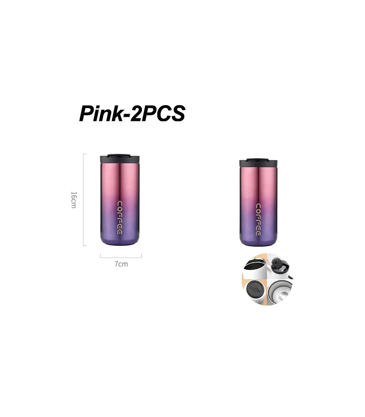 [Pink-2PCS 500ML] Bouteille Thermos à café en acier inoxydable de 400ML, tasse thermique, flaco