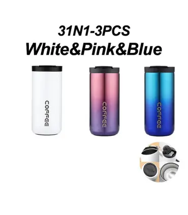 [White-Pink-Blue 500ML] Bouteille Thermos à café en acier inoxydable de 400ML, tasse thermique,