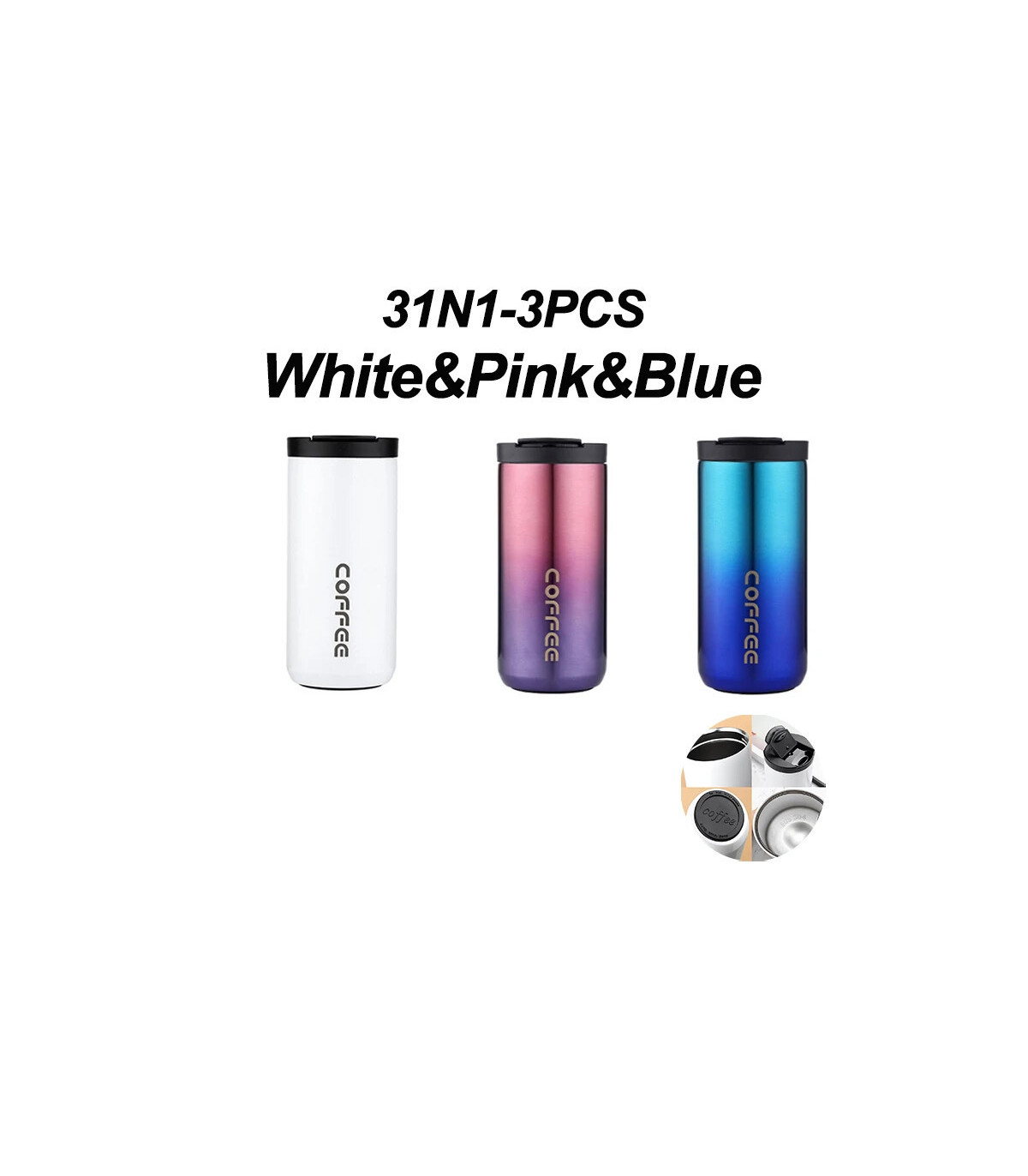 [White-Pink-Blue 500ML] Bouteille Thermos à café en acier inoxydable de 400ML, tasse thermique,