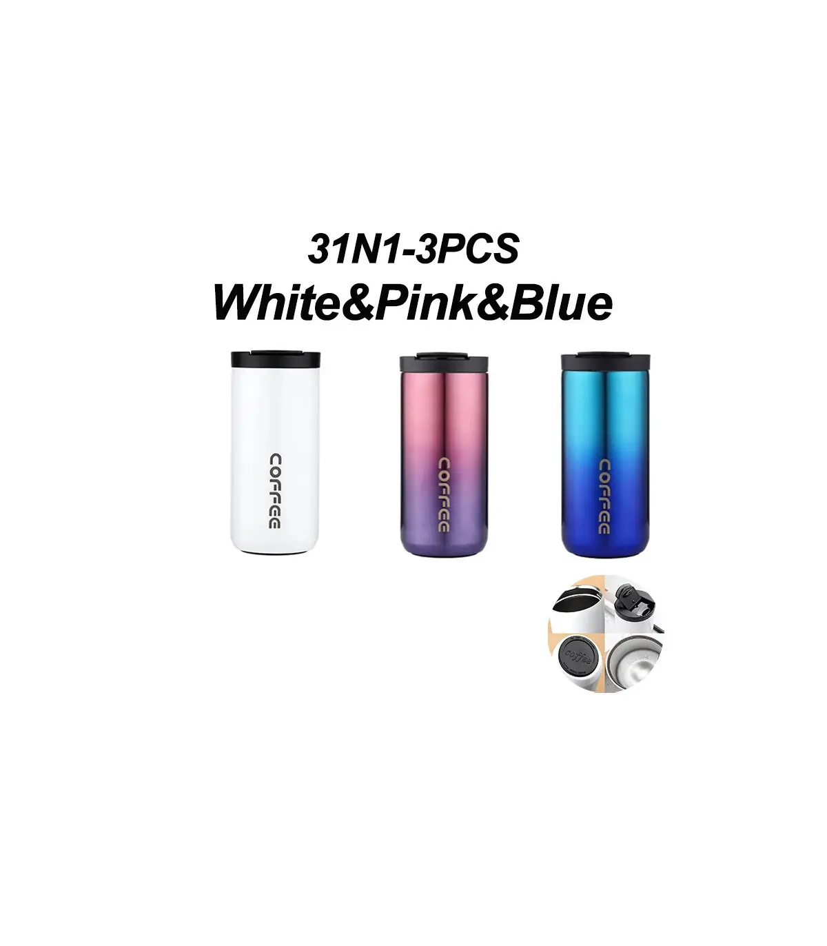 [White-Pink-Blue 500ML] Bouteille Thermos à café en acier inoxydable de 400ML, tasse thermique,