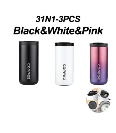 [Black-White-Pink 500ML] Bouteille Thermos à café en acier inoxydable de 400ML, tasse thermique