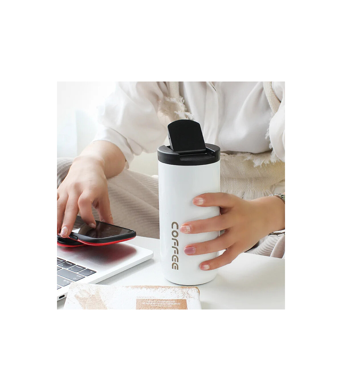 [Black-White-Pink 500ML] Bouteille Thermos à café en acier inoxydable de 400ML, tasse thermique