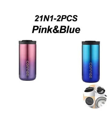 [Pink-Blue-2PCS 500ML] Bouteille Thermos à café en acier inoxydable de 400ML, tasse thermique, 