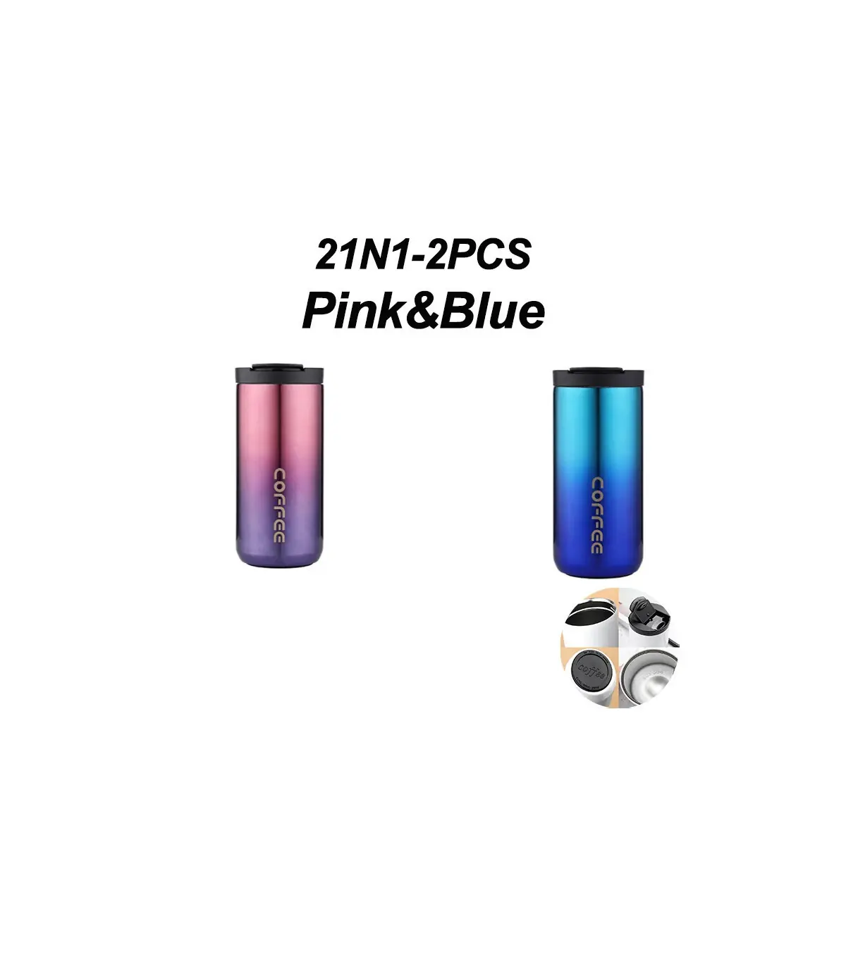 [Pink-Blue-2PCS 500ML] Bouteille Thermos à café en acier inoxydable de 400ML, tasse thermique, 