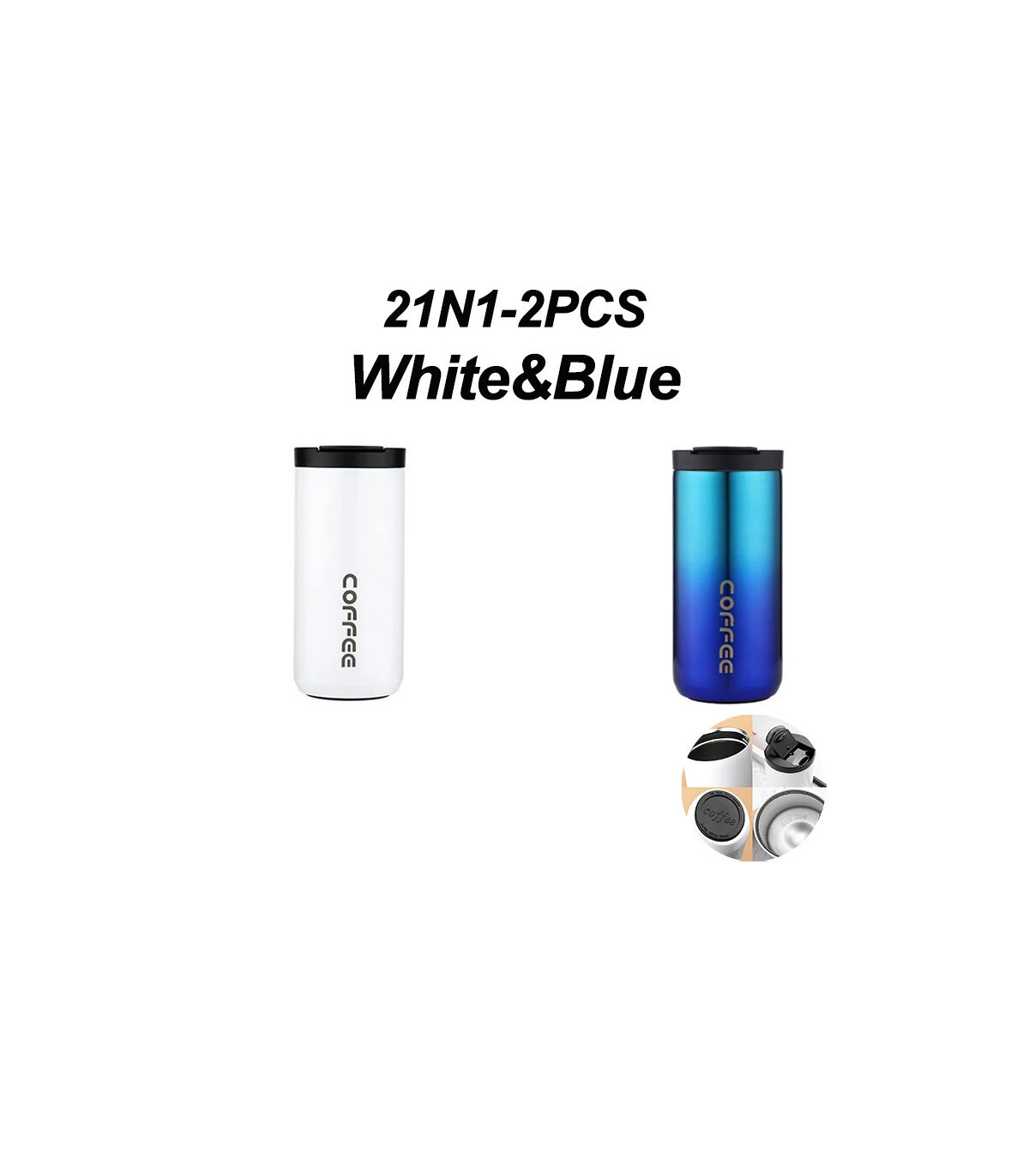[White-Blue-2PCS 500ML] Bouteille Thermos à café en acier inoxydable de 400ML, tasse thermique,