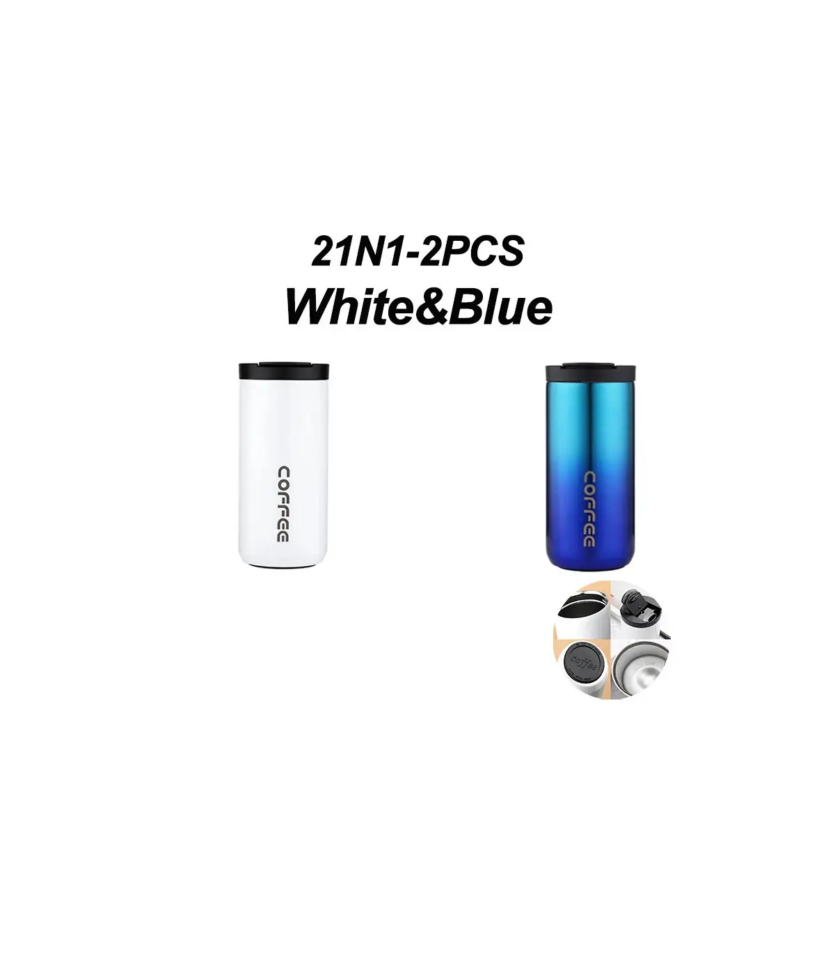 [White-Blue-2PCS 500ML] Bouteille Thermos à café en acier inoxydable de 400ML, tasse thermique,