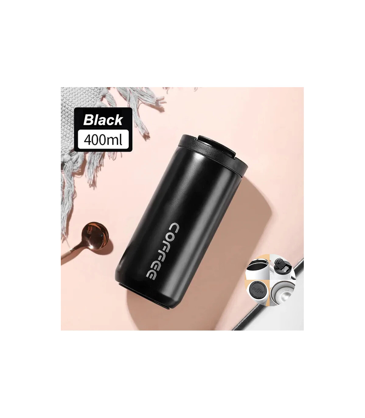[Black 500ML] Bouteille Thermos à café en acier inoxydable de 400ML, tasse thermique, flacons s