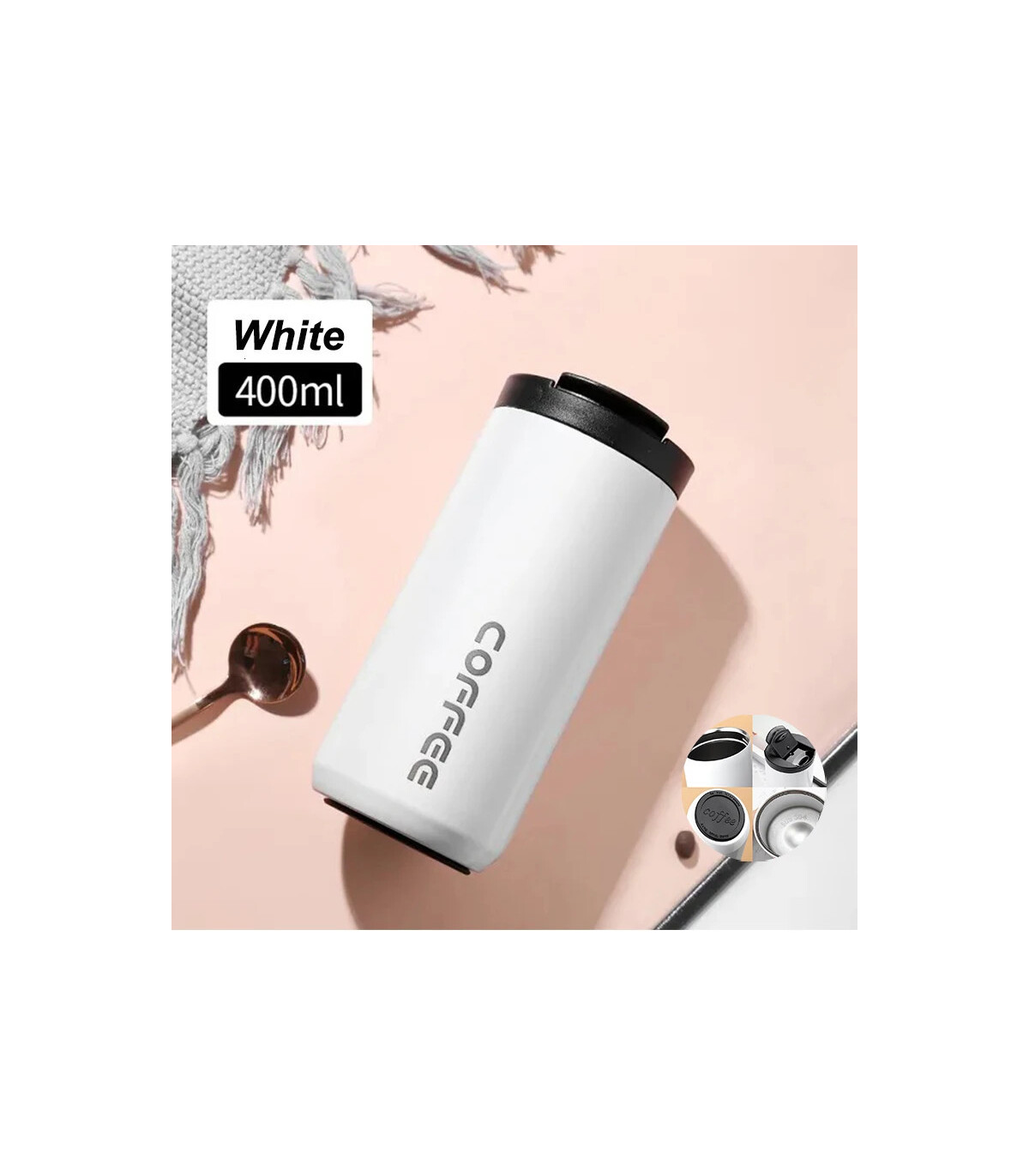 [White 500ML] Bouteille Thermos à café en acier inoxydable de 400ML, tasse thermique, flacons s