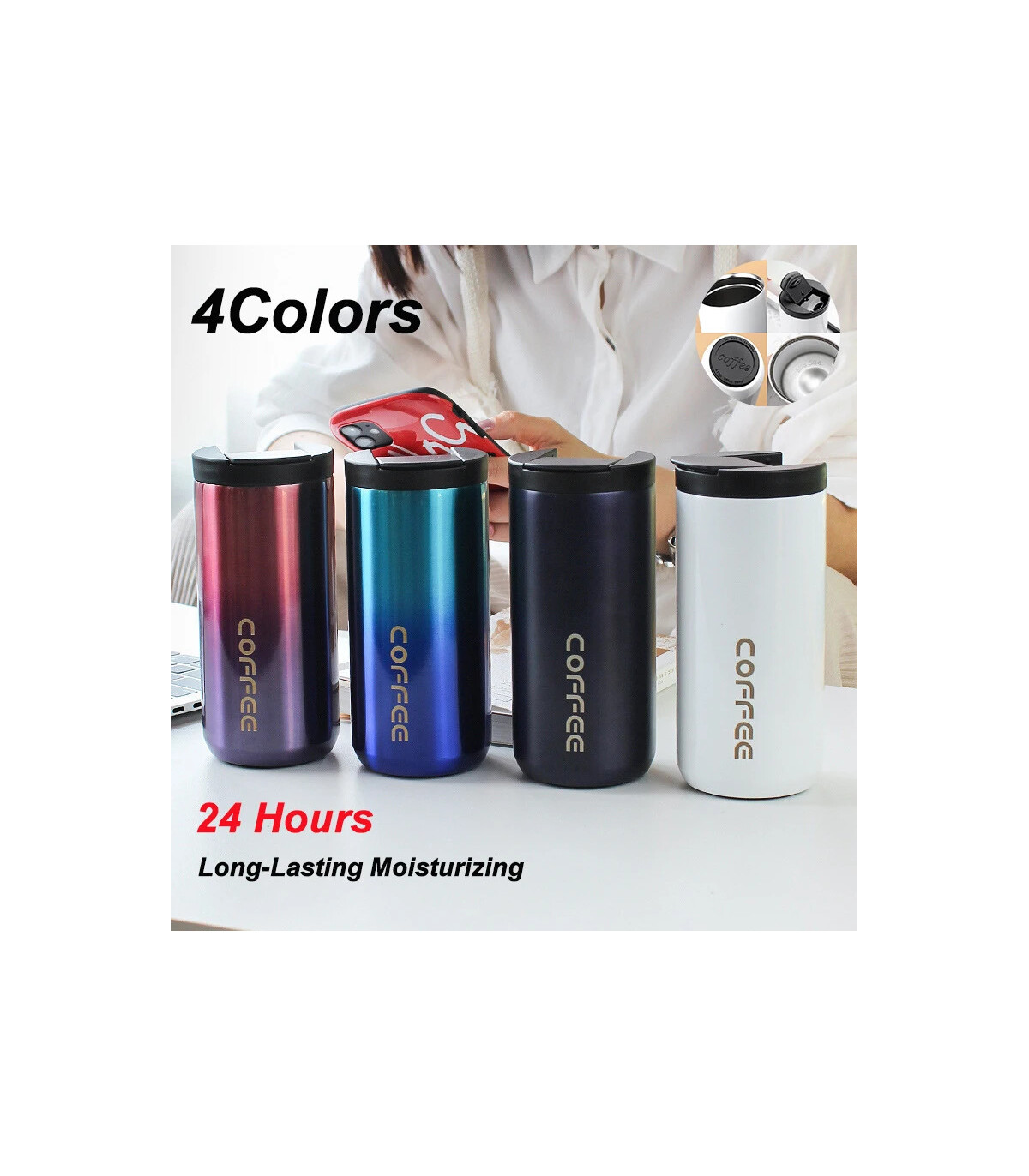 [White 500ML] Bouteille Thermos à café en acier inoxydable de 400ML, tasse thermique, flacons s