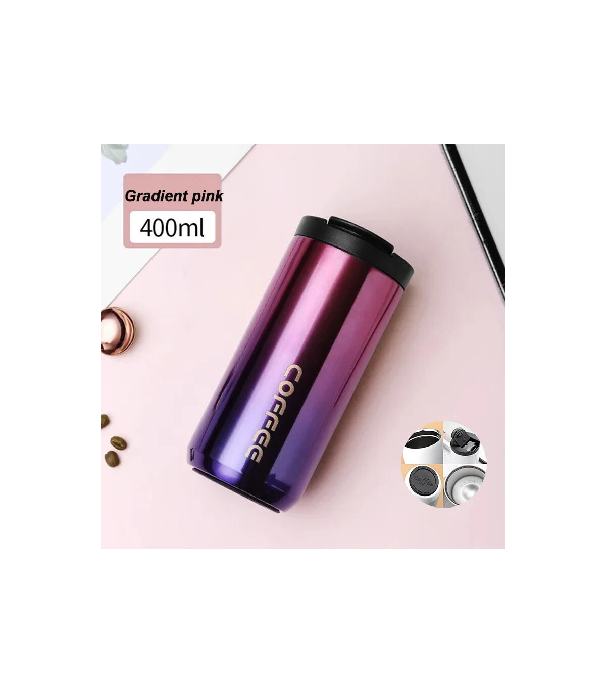 [Pink 500ML] Bouteille Thermos à café en acier inoxydable de 400ML, tasse thermique, flacons so