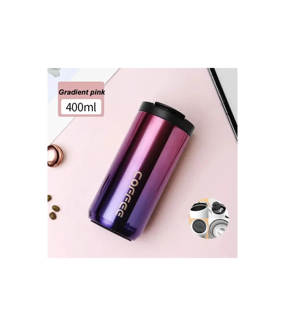 [Pink 500ML] Bouteille Thermos à café en acier inoxydable de 400ML, tasse thermique, flacons so