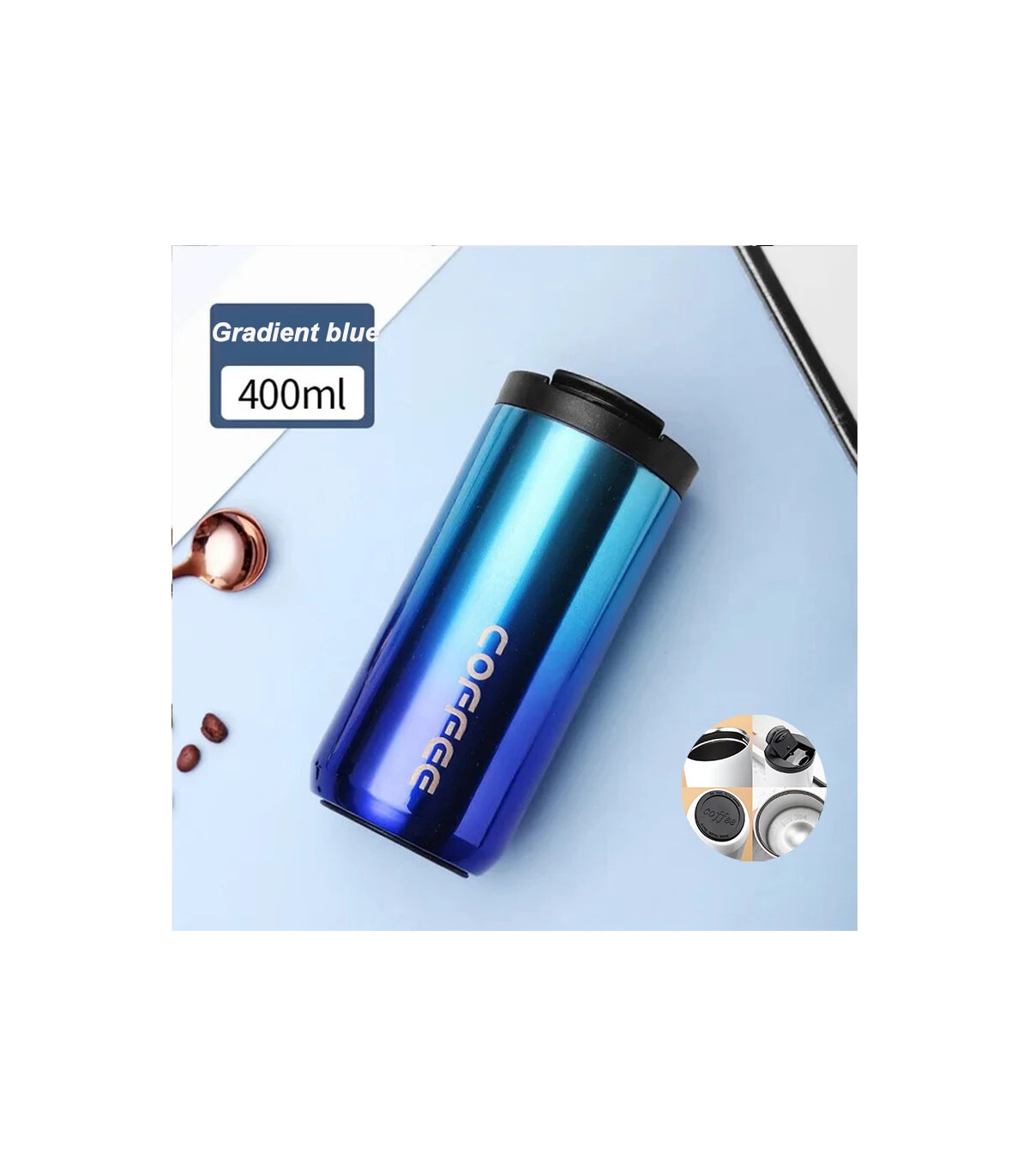 [Blue 500ML] Bouteille Thermos à café en acier inoxydable de 400ML, tasse thermique, flacons so