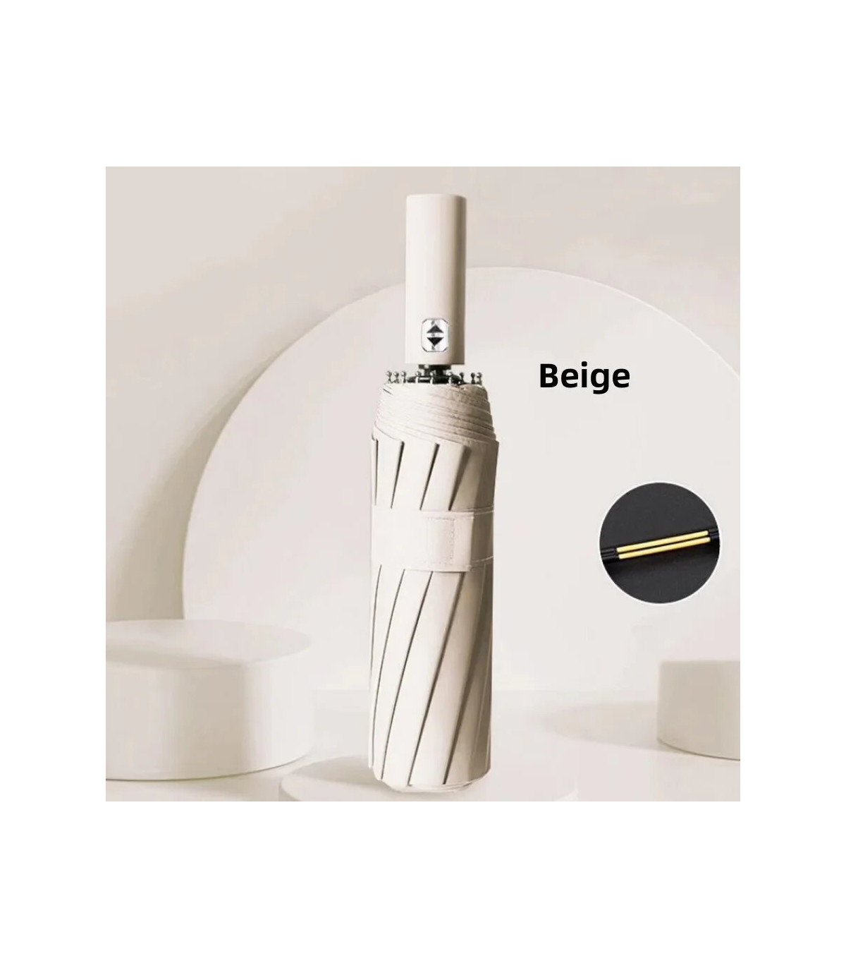 [Beige] Parapluie automatique 24 os 106 cm pour hommes et femmes à l\'extérieur grand parapluie 