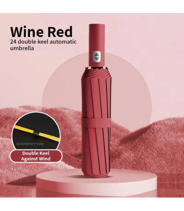 [Red] Parapluie automatique 24 os 106 cm pour hommes et femmes à l\'extérieur grand parapluie pl