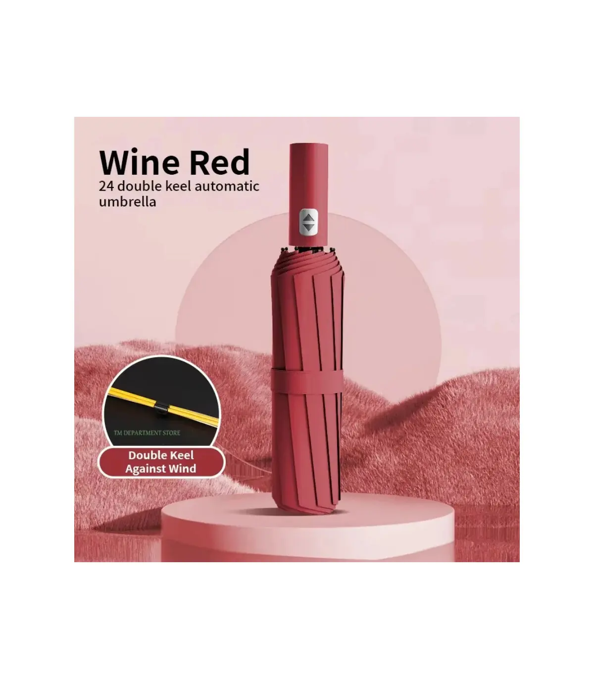 [Red] Parapluie automatique 24 os 106 cm pour hommes et femmes à l\'extérieur grand parapluie pl