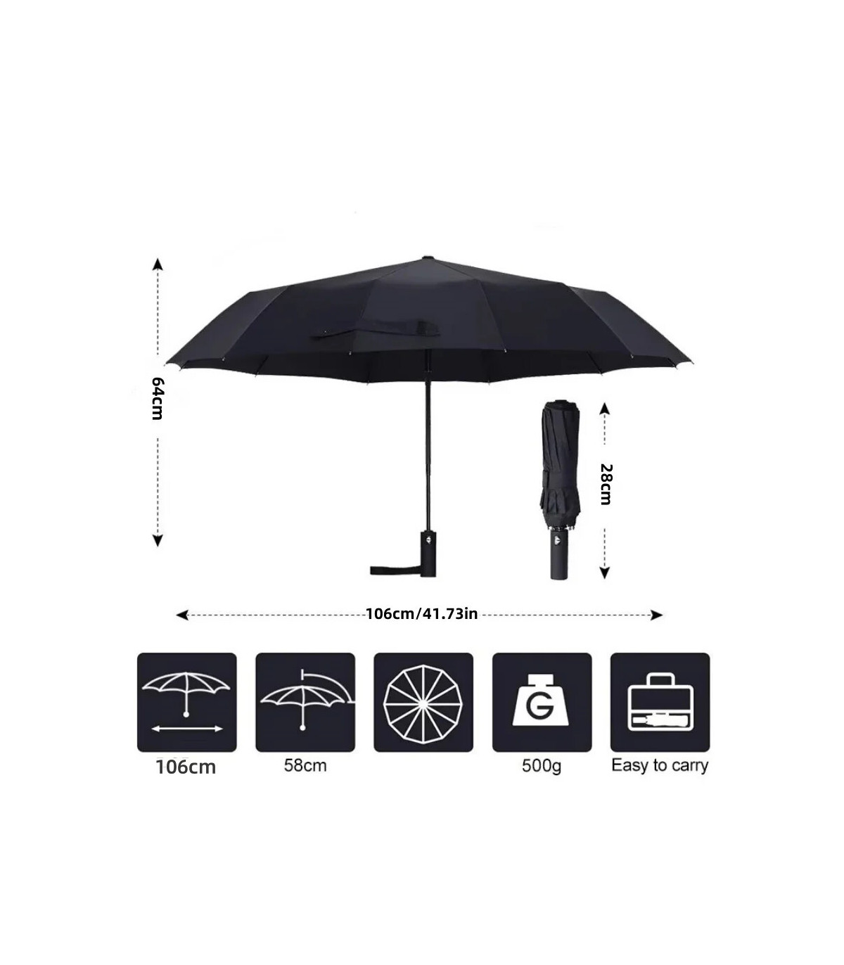 [Pink] Parapluie automatique 24 os 106 cm pour hommes et femmes à l\'extérieur grand parapluie p