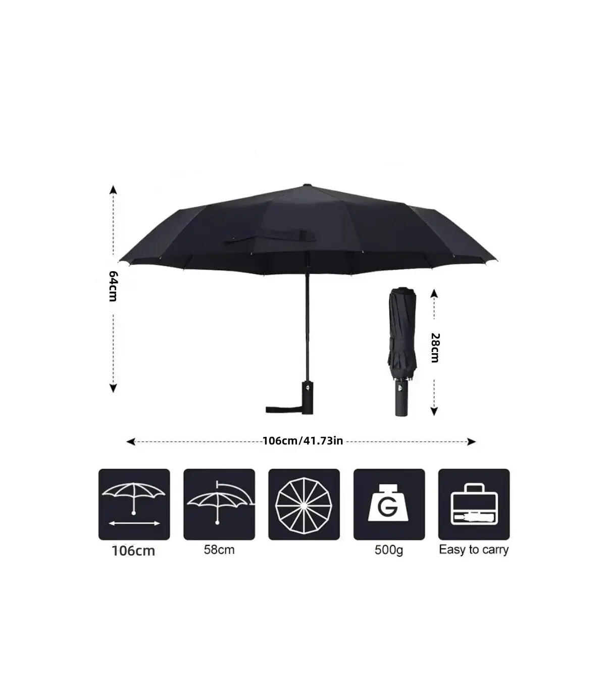 [Pink] Parapluie automatique 24 os 106 cm pour hommes et femmes à l\'extérieur grand parapluie p