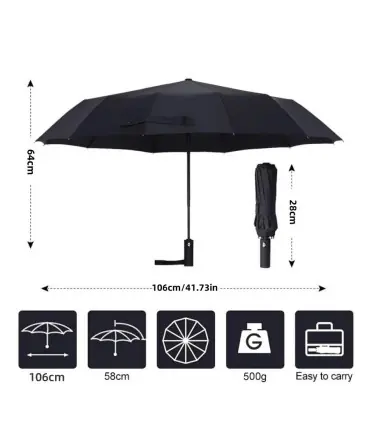 [Black] Parapluie automatique 24 os 106 cm pour hommes et femmes à l\'extérieur grand parapluie 