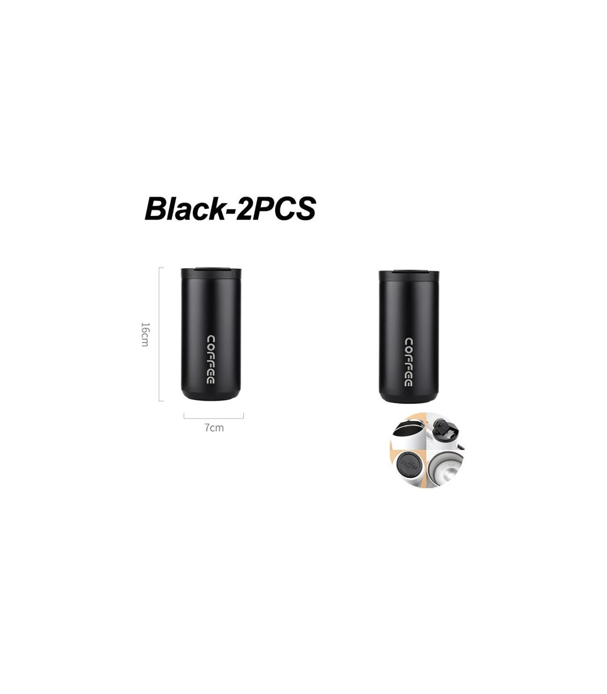 [Noir-2PCS] Bouteille Thermos 400ML en acier inoxydable, tasse à café isolée, flacons étanches pour voiture et voyage