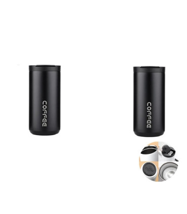 [Noir-2PCS] Bouteille Thermos 400ML en acier inoxydable, tasse à café isolée, flacons étanches pour voiture et voyage