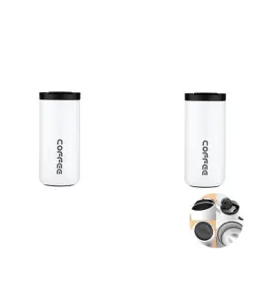 [Blanc-2PCS] Bouteille Thermos 400ML en acier inoxydable, tasse à café isolée, flacons étanches pour voiture et voyage