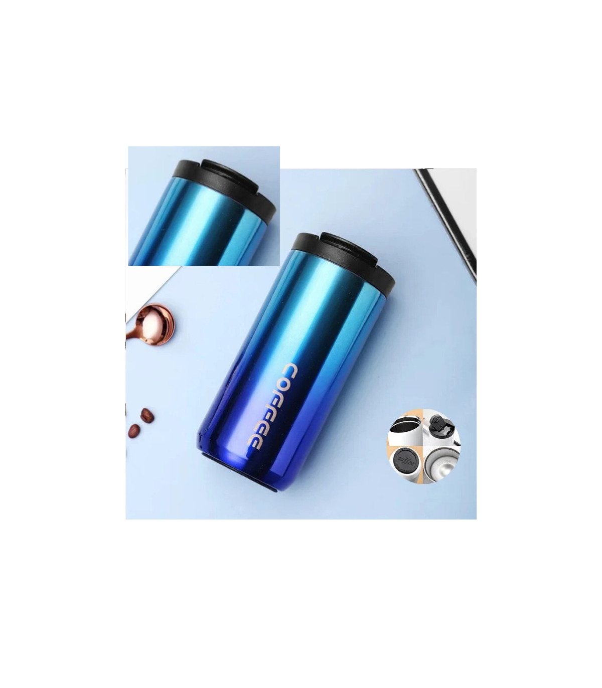[Blue 500ML] 400ML Stainless Steel Coffee Thermos Bottle, Thermal Cup, Flasks