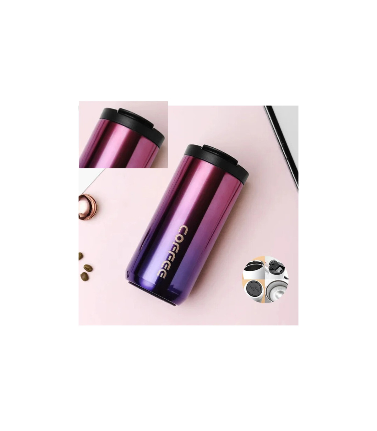 [Rose-2PCS] Bouteille Thermos 400ML en acier inoxydable, tasse à café isolée, flacons étanches pour voiture et voyage