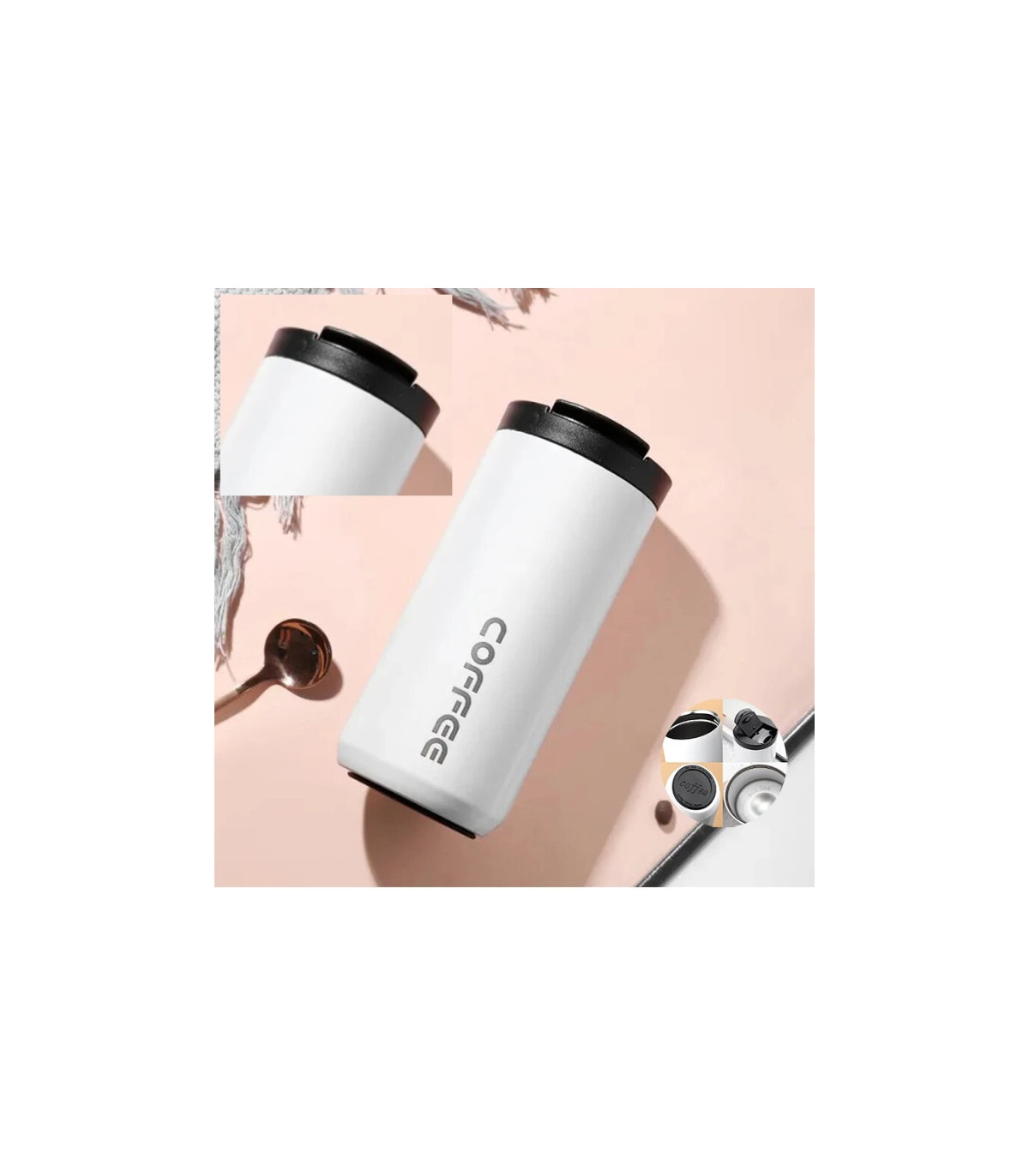 [Blanc-2PCS] Bouteille Thermos 400ML en acier inoxydable, tasse à café isolée, flacons étanches pour voiture et voyage