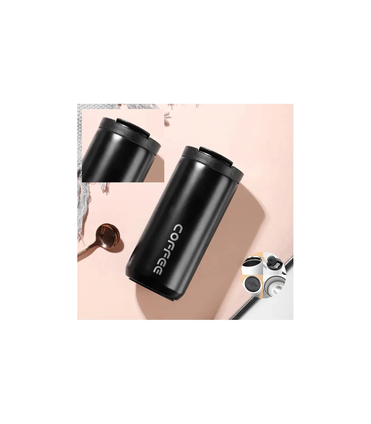 [Noir-2PCS] Bouteille Thermos 400ML en acier inoxydable, tasse à café isolée, flacons étanches pour voiture et voyage