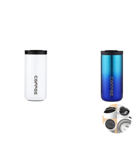 [Bianco-Blu-2 pezzi 500ML] Borraccia termica da caffè in acciaio inossidabile da 400ML, tazza termica.