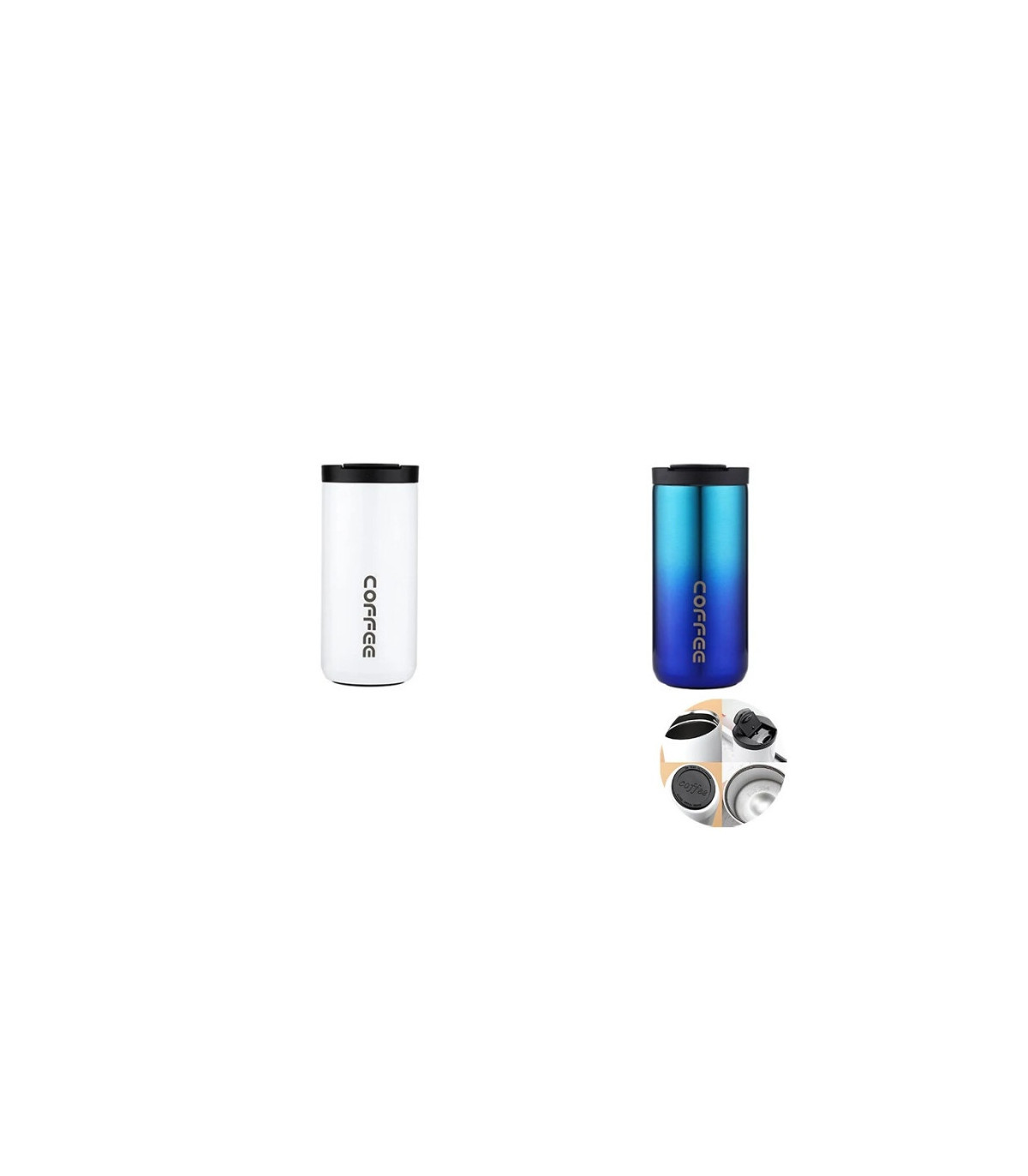[1 Blanc - 1 Bleu] Bouteille Thermos 400ML en acier inoxydable, tasse à café isolée, flacons étanches pour voiture et voyage